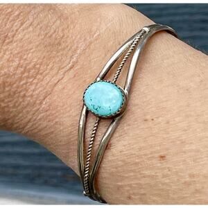Sterling Silver Turquoise Cuff Bracelet Blue Stone Native Southwestern Boho 6.25